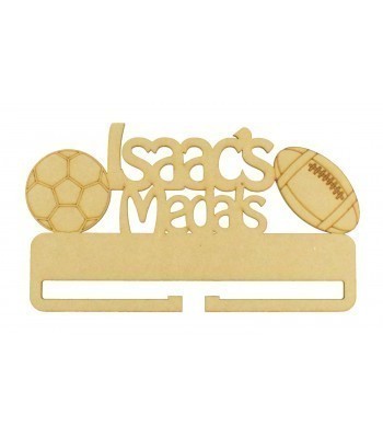 Laser Cut Personalised Large Medals Holder with Football and Rugby Ball Shapes